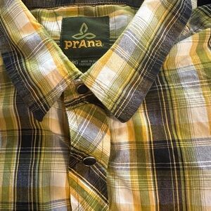 Prana Short Sleeve Men Snap Buttons Plaid